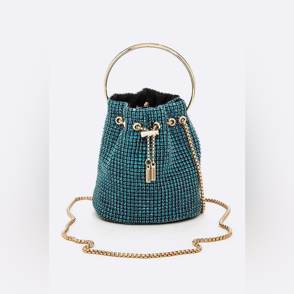 Peacock Blue Rhinestone Swing Handle Iconic Bucket Bag